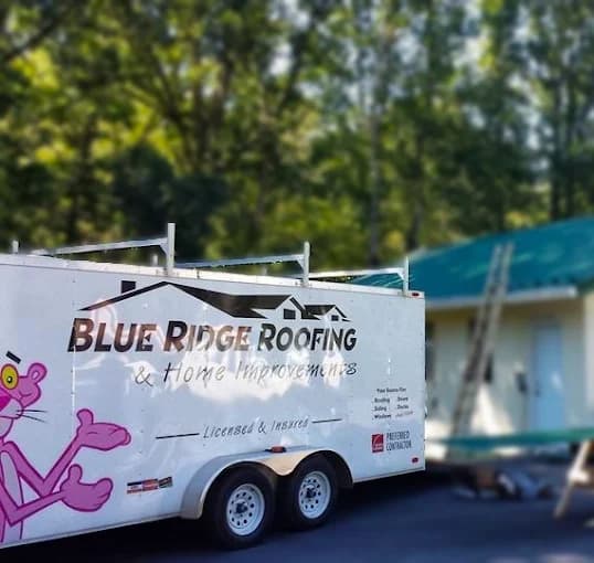 Blue Ridge Roofing & Home Improvement branded equipment trailer