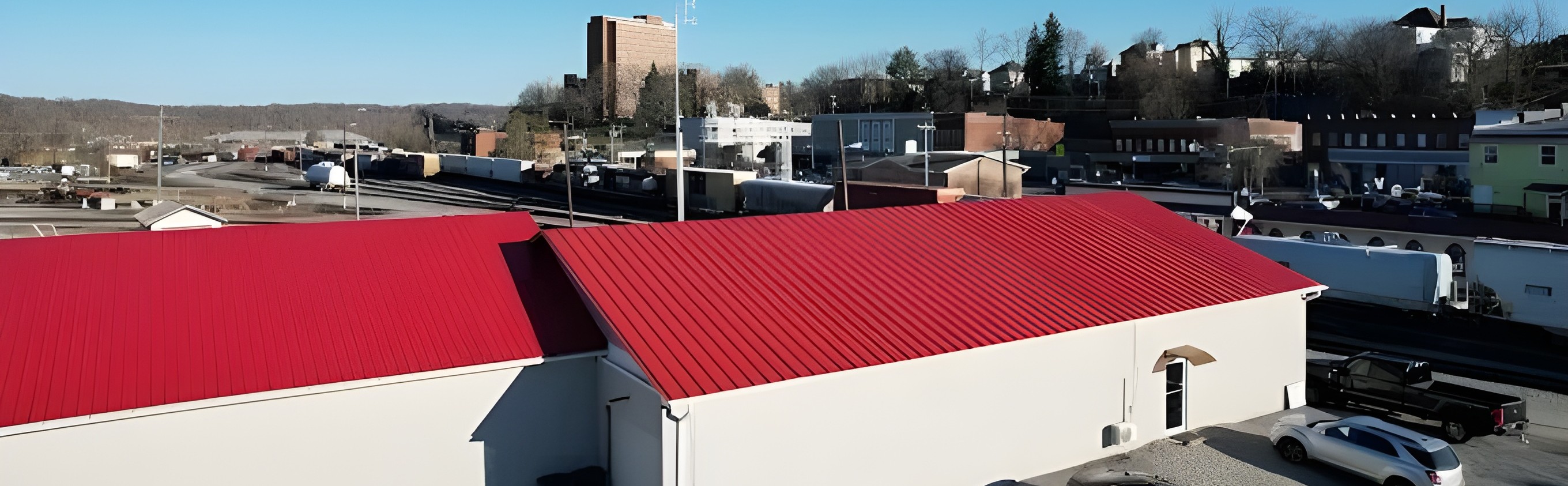 Red roof building panoramic view